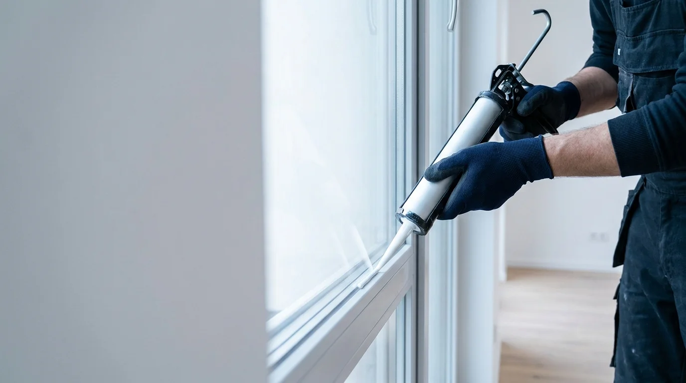 Vakman brengt kit aan langs een kozijn